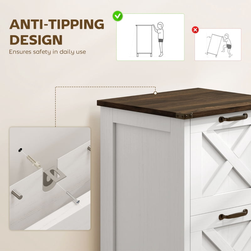 Alvantor 2-Drawer Vertical Storage Cabinet, Rustic Farmhouse Office Organizer 19" x 16" x 29.5" White