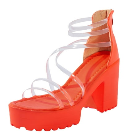 

TOYFUNNY Womens Chunky High Heel Transparent Strap Zipper Platform High Heel Sandals
