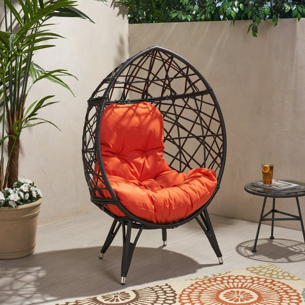 Lalita Outdoor Wicker Teardrop Chair with Cushion, Brown and Orange - Walmart.com - Walmart.com