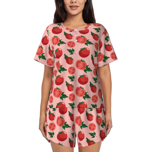 Fotbe Tomatoes Conjunto de Pijama Estampado para Mujer, 2 Piezas, Ropa de Dormir con Camiseta de Manga Corta y Shorts Suaves-Medium
