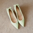 thumbnail image 3 of XYD Women Pearl Pumps Thin Mid Heels Elegant Pointed Toe Back Ribbon Bowknot Bridal Evening Shoes Size 7 Green, 3 of 4