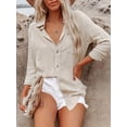 thumbnail image 1 of QUTETN Womens Cotton Button Shirt Casual Long Sleeve Loose Fit Collared Linen Work Oversized Blouse Tops with Pocket, 1 of 4