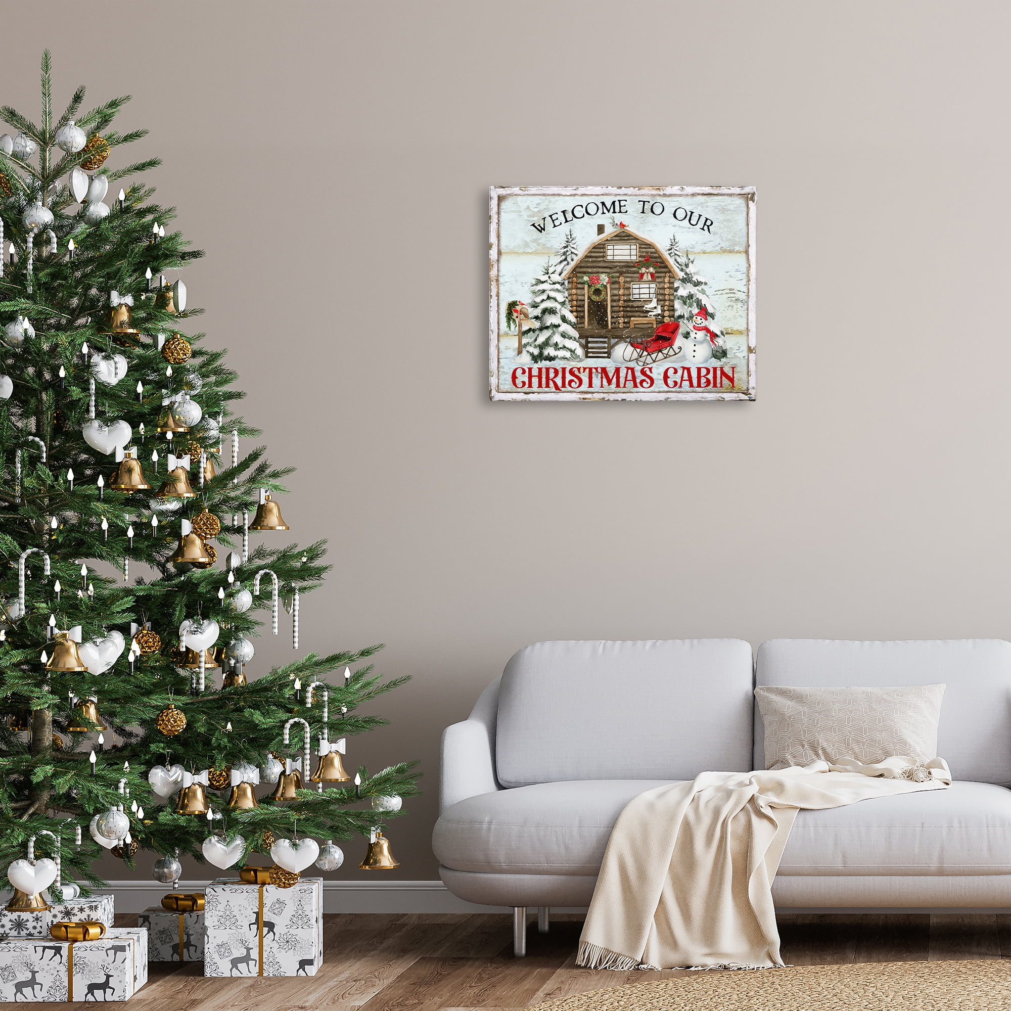 Stupell Industries Welcome Christmas Cabin Holiday Painting Gallery Wrapped Canvas Art Prints Wall Art, 30 x 24