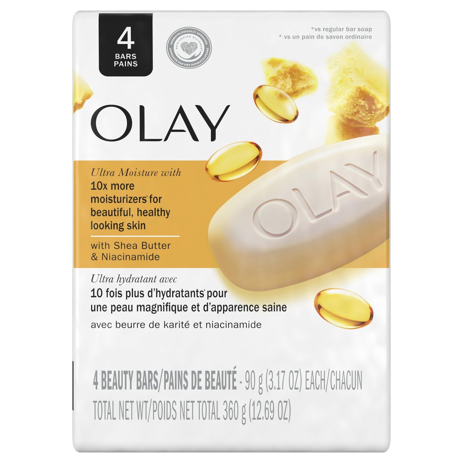 Olay Ultra Moisture Shea Butter Beauty Bar with Vitamin B3 Complex, 4 Count, 360 g