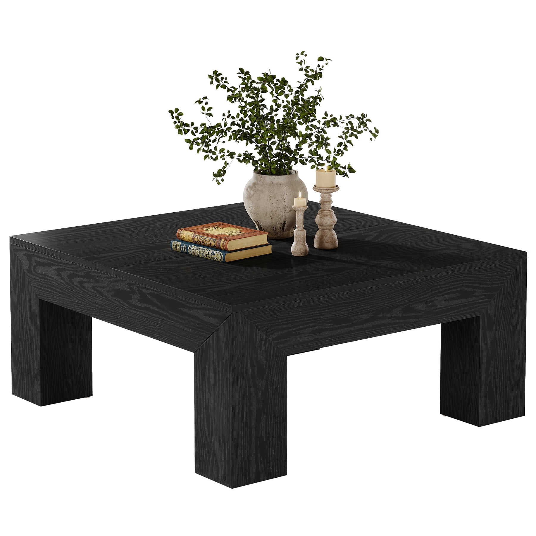 Fnova 39.4" Square Coffee Table, Farmhouse Wood Accent Center Cocktail Table with Sturdy Wooden Legs for Living Room, Easy Assembly