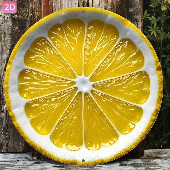 HELLOYOUNG Retro Lemon Slice Round Metal Tin Sign 8x8 Inch Vintage Farmhouse Wall Art Decor for Kitchen Bar Garage Man Cave