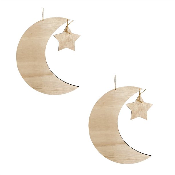 2 Juegos de Bandeja de Madera de Ramadán, Vajilla de Estrella de Madera con Forma de Luna, Vajilla para Servir Fiestas Eid Mubarak para el Desayuno,B