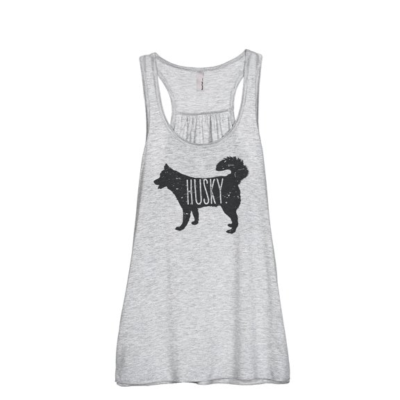 Thread Tank Husky Dog Silhouette Women's Sleeveless Flowy Racerback Tank Top Sport Grey 2X-Large
