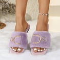 thumbnail image 4 of uublik Womens Bedroom Fuzzy Slippers Open Toe Memory Foam House Shoes Indoor Outdoor Non Slip House Slides, Purple, 4 of 7