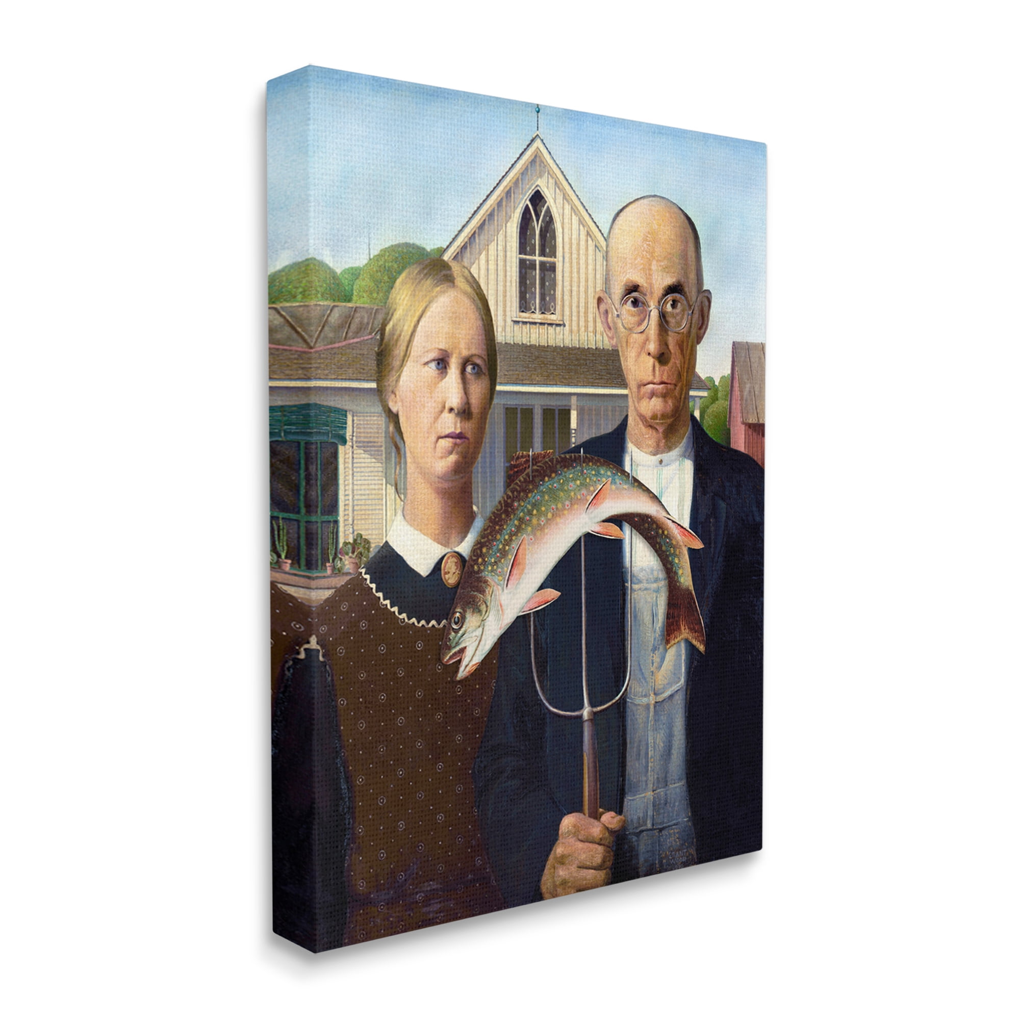 Stupell Industries American Gothic with Fish Animals & Insects Painting Gallery Wrapped Canvas Print Wall Art, 24 x 30