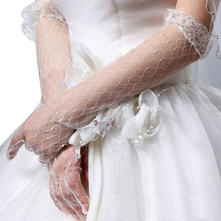 

Ruffled Lace Long Gloves Elegant Courtesy Summer Elbow Length Wedding Mittens