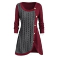 thumbnail image 1 of IMENGL Grande Taille Col Rond Manches Longues patchwork Uni Tricot Asymétrique, Rouge 2TG, Taille G-5TG, 1 of 5