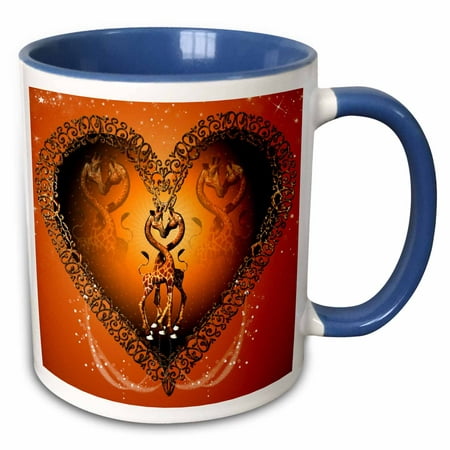 

3dRose Cute giraffes on a heart with stars - Two Tone Blue Mug 11-ounce