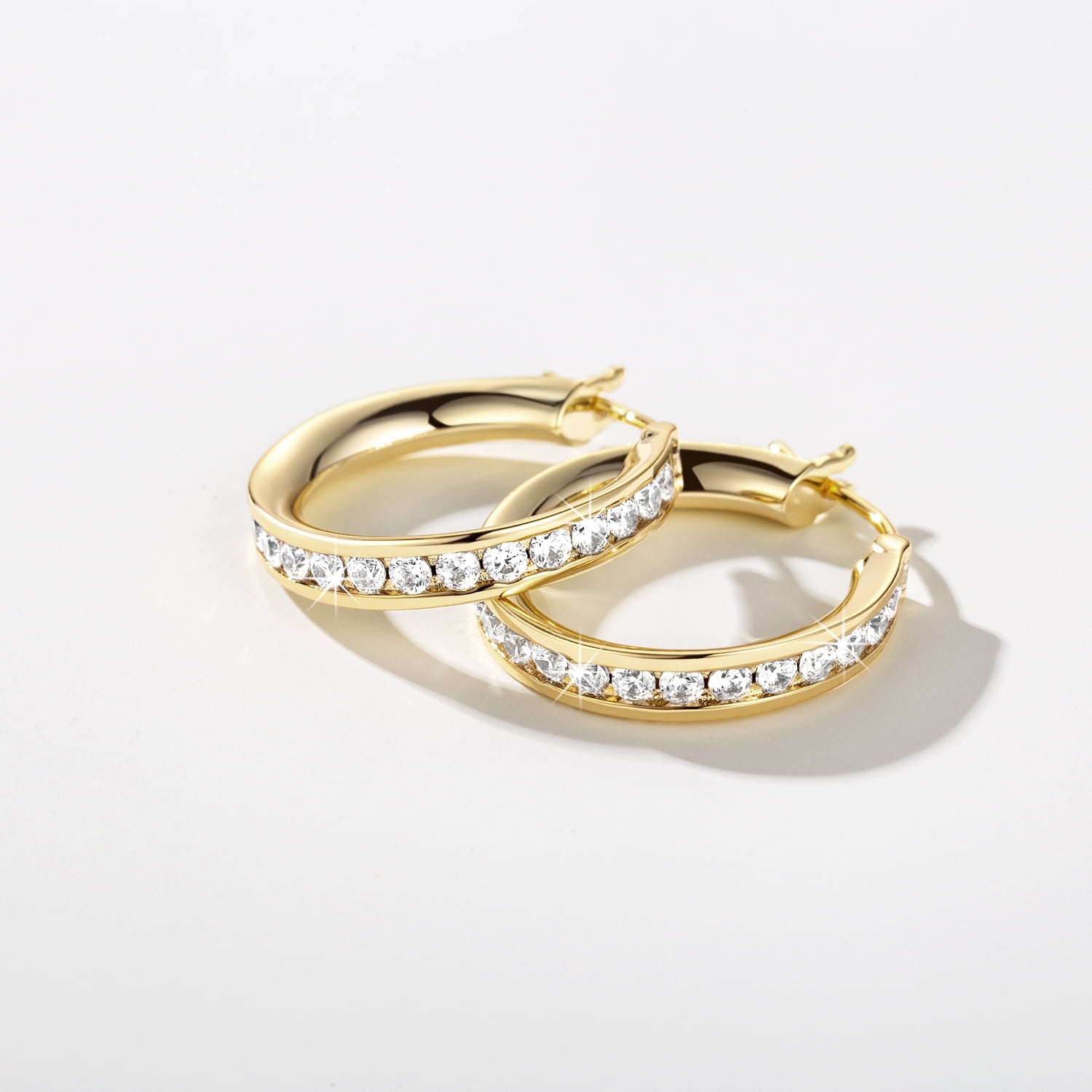 14K Gold Hoop Earrings for Women 20mm  14k CZ Gold Hoop Earrings Dainty Lightweight 14k Hoops Hypoallergenic Cubic Zirconia Gold Earrings for Women