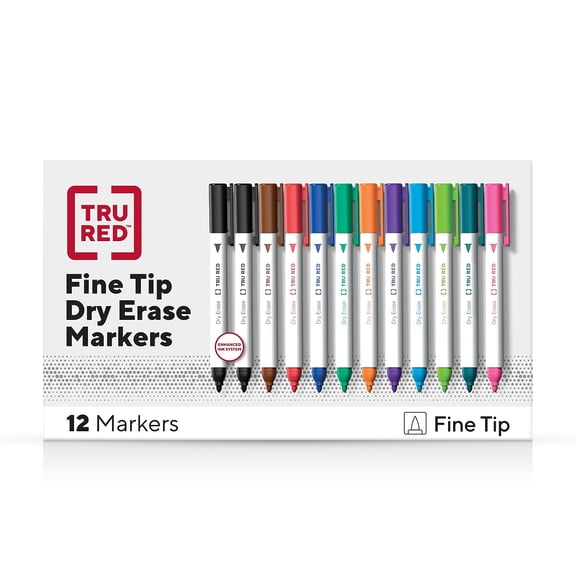 TRU RED Pen Dry Erase Markers Fine Tip Assorted 12/Pack TR54568