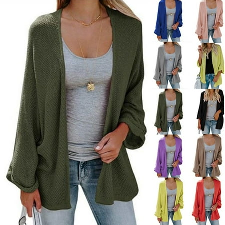 Purple Wrap Sweater Womens Fashion Chic Cardigan Casual Comfy Sweater Coat Pure Color Simple Chic Loose Knit Womens Cardigan Sweater Coats ()