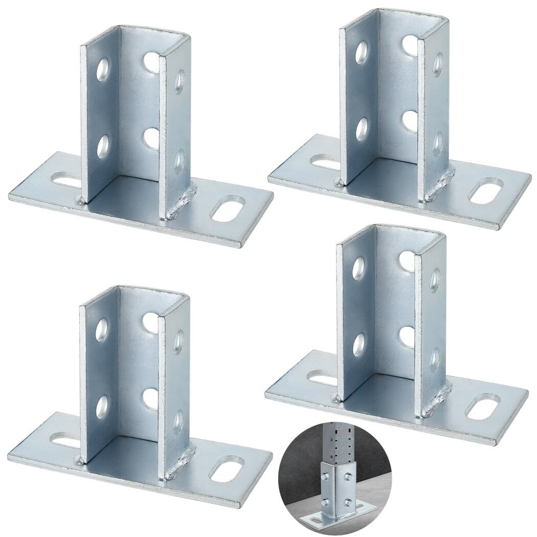4Pcs Post Bases, 2 Slotted Hole Strut Channel Post Brackets, Galvanized