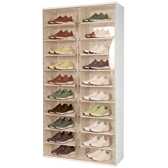 golytefs 10 Tiers 40 Pairs Foldable Shoe Rack Organizer Plastic Shoe Cabinet (White)