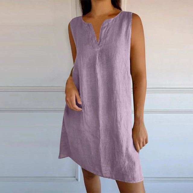 Ndbuld Robes d'Été pour Filles Mode Femmes Été Décontracté Col en V Manches Courtes Unies Robes de Plage Évasées Liquidation à Moins de 5$