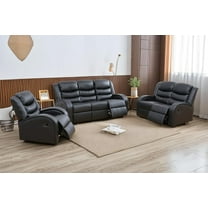 Lumary 3-Pcs Leather Living Room Set, Black