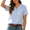 thumbnail image 2 of Uootdi Women's Striped Blouses Short Sleeve Notch Neck Button Placket Tops Everyday Style Comfortable Loose Fit Tees Gift, 2 of 7