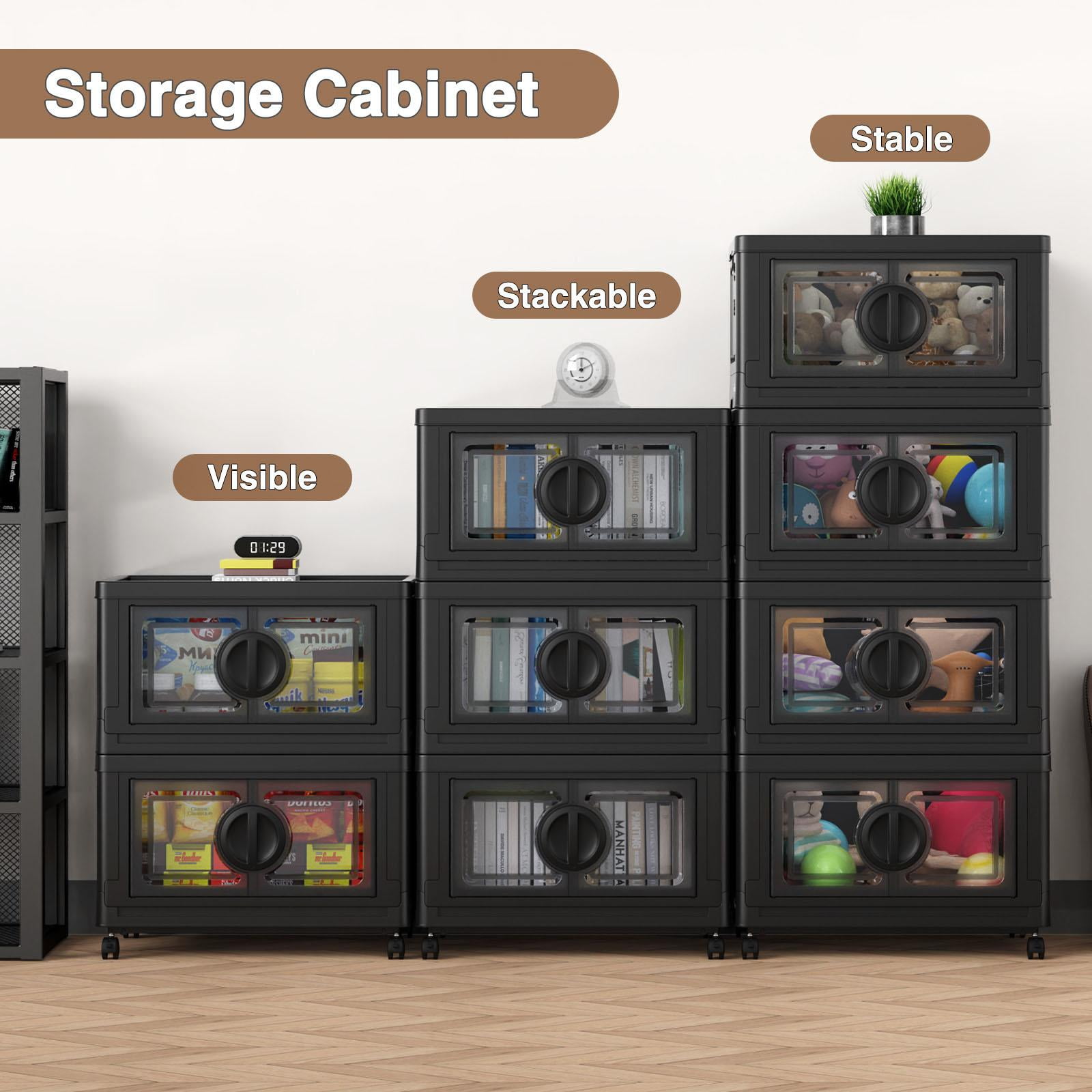 BROVIEW 84Gal Plastic Storage Bins with Lids, 336Qt Large Stackable Storage Bins with Wheels, Collapsible Closet Organizer and Storage Drawers, Storage Cabinets for Home, Office, 3 Pack, Black