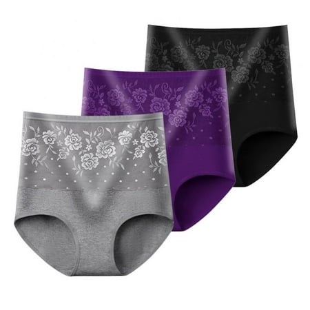 

Women s Briefs Underwear Cotton High Waist Tummy Control Panties Rose Full Coverage Ladies Panty(3-Packs)