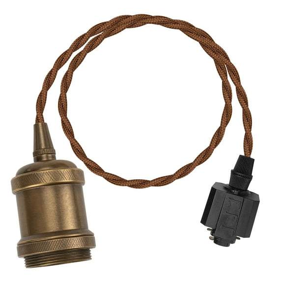 KAYYELAMP Vintage Design Copper Base H-Type Track Pendant Light E26 Base 23.6 Inches Brown Twisted Cord Tracking Lamp for Kitchen Loft Cafe Home Office(No Bulb, Track)