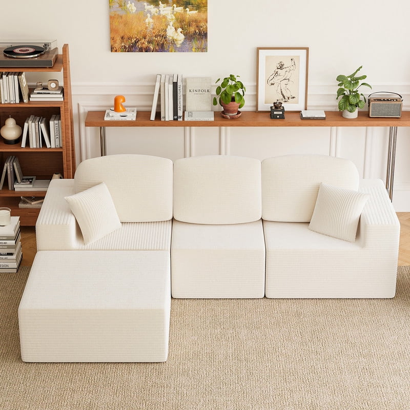 Homall 98.4" L-shaped Multi-person Boneless Sectional Couches and Sofas Modular Sectional No Assembly Required Living Room Sofa Furniture Sets, Beige