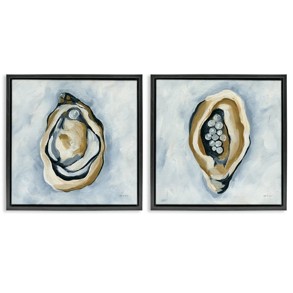 Stupell Industries Oyster with Pearls Nautical & Beach Painting Black Floater Framed Canvas Art Print Wall Art, 18 x 18, Set of 2