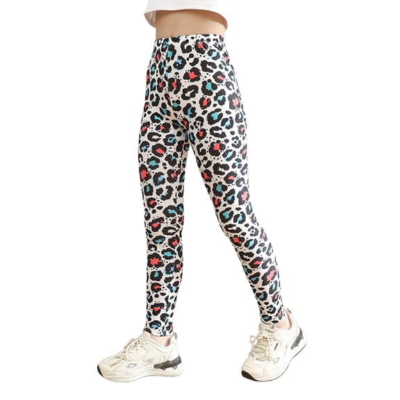 WAYUTE Girls Stretch Printed Leggings Milk Silk Soft Pants Thin Long Tights with Leopard Star Pattern Casual School Wear