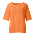 thumbnail image 4 of Daznico Hauts pour Femmes, Hauts d'Été pour Femmes, T-Shirts à Manches 3/4 Col Rond Imprimé Floral Ample Décontracté Tunique en Lin Blouse, T-Shirts pour Femmes, Chemises pour Femmes, 4 of 5