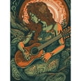 thumbnail image 1 of Melancholic Woman with Guitar Linocut Illustration Unframed Wall Art Print Poster Home Decor Premium, 1 of 5