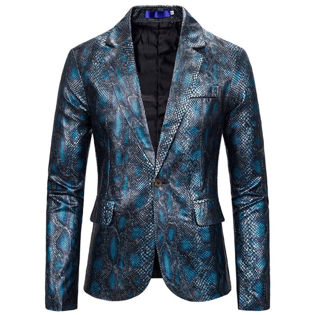 abrigo con estampado de piel de serpiente de moda traje de hombre de un solo pecho ajustado Pompotops oipoqjl12096