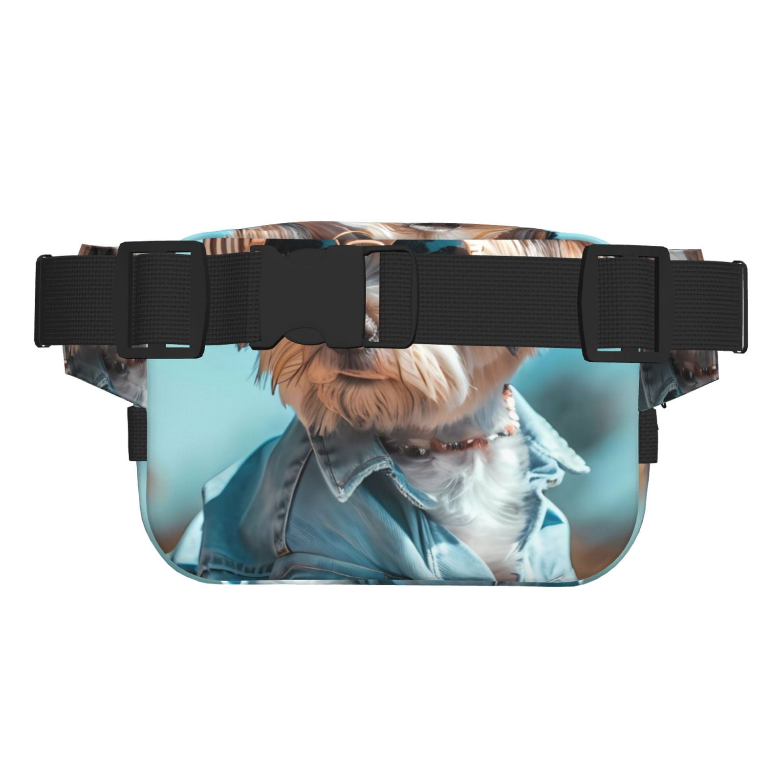 Picia Stylish Dog in Denim Outfit Print Square Double-Layer Waist Bag Mini Adjustable Waist Belt Bag Exercise Running Travel Hiking