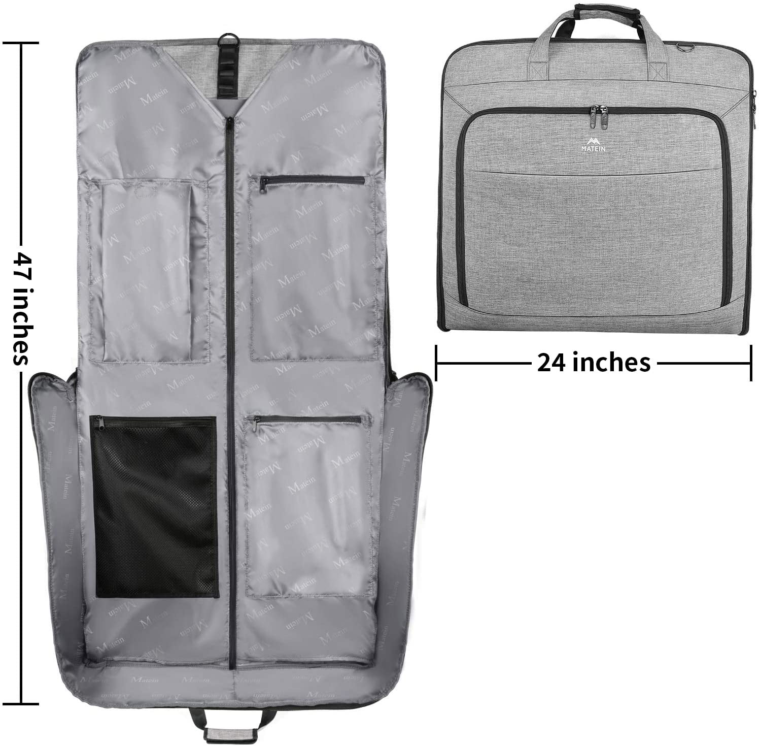Matein Large Carry on Garment Bags for Travel, Water Resistant Hanging Suit Bag for Men Women, Gray