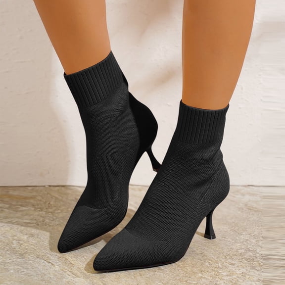 JUSLIO Womens Boots,High Heel Comfort Pointed Toe Solid Color Fashion Casual Lightweight Boots