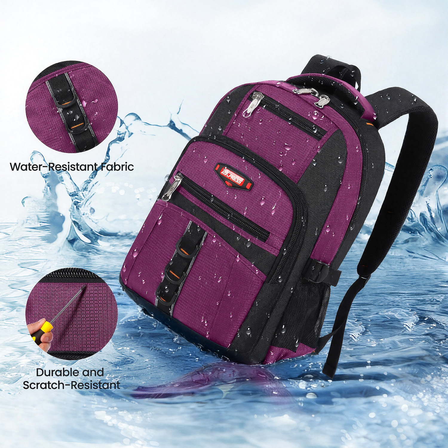 Travel Backpack for Men Women Water-resistant Multi-Pocket Bag Lighweight Casual Work Hiking Daypack School Bookbag, Purple, BP8017