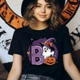 thumbnail image 3 of BOO Ghost Halloween Shirt Cute Witch Hat Pumpkin Spider Tee, Heliconia, Size M, 3 of 6
