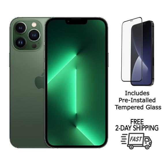 Restored Apple iPhone 13 Pro Max A2484 (Fully Unlocked) 128GB Alpine Green w/ Pre-Installed Tempered Glass (Refurbished)