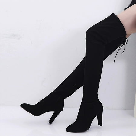 

Foraging dimple Women Stretch Faux Slim High Boots Over The Knee Boots High Heels Shoes Black