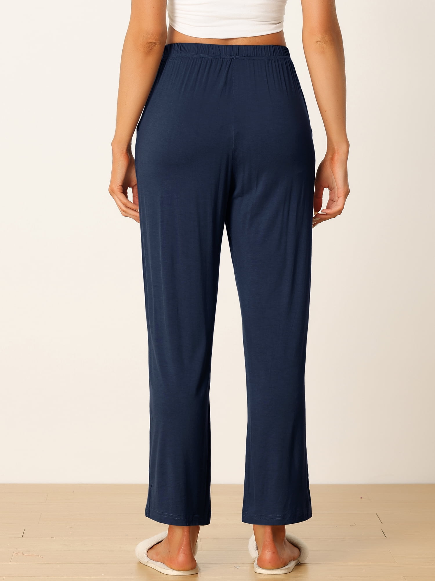 DARING DIVA Women's Flowy Cotton Wide Leg Lounge Pants M Deep Blue and Black