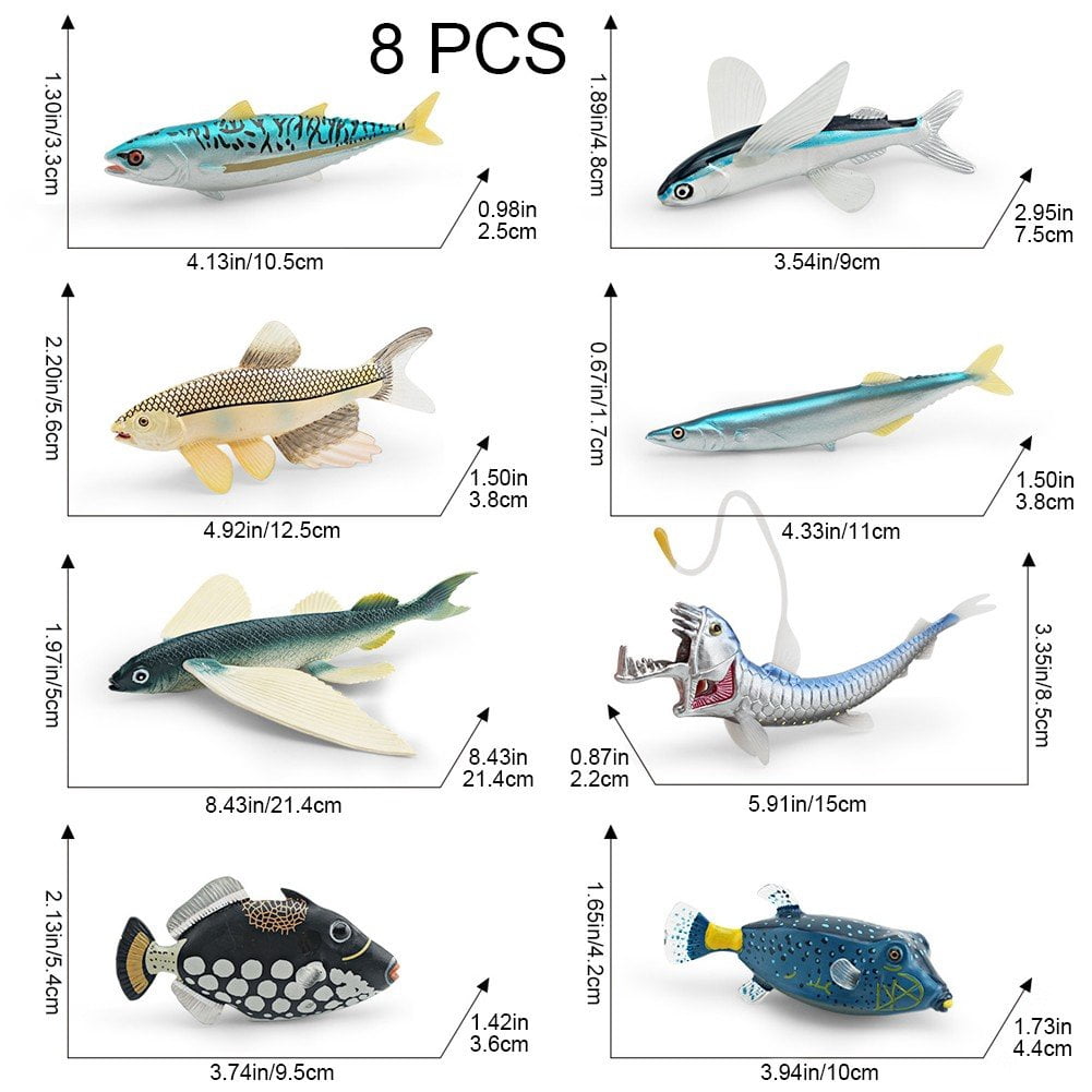 Jiibva 8PCS Marine Animal Models Deep Sea Animal Figurines Desktop Simulation Sea Fish Model Figures for Party Favor