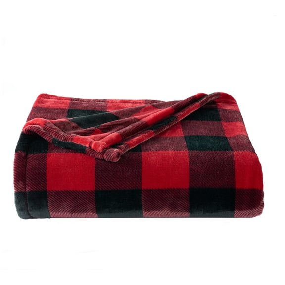The Big One Buffalo Plaid Super Soft Plush Throw Blanket Red Black Checked, 60 x 72 inches Polyester