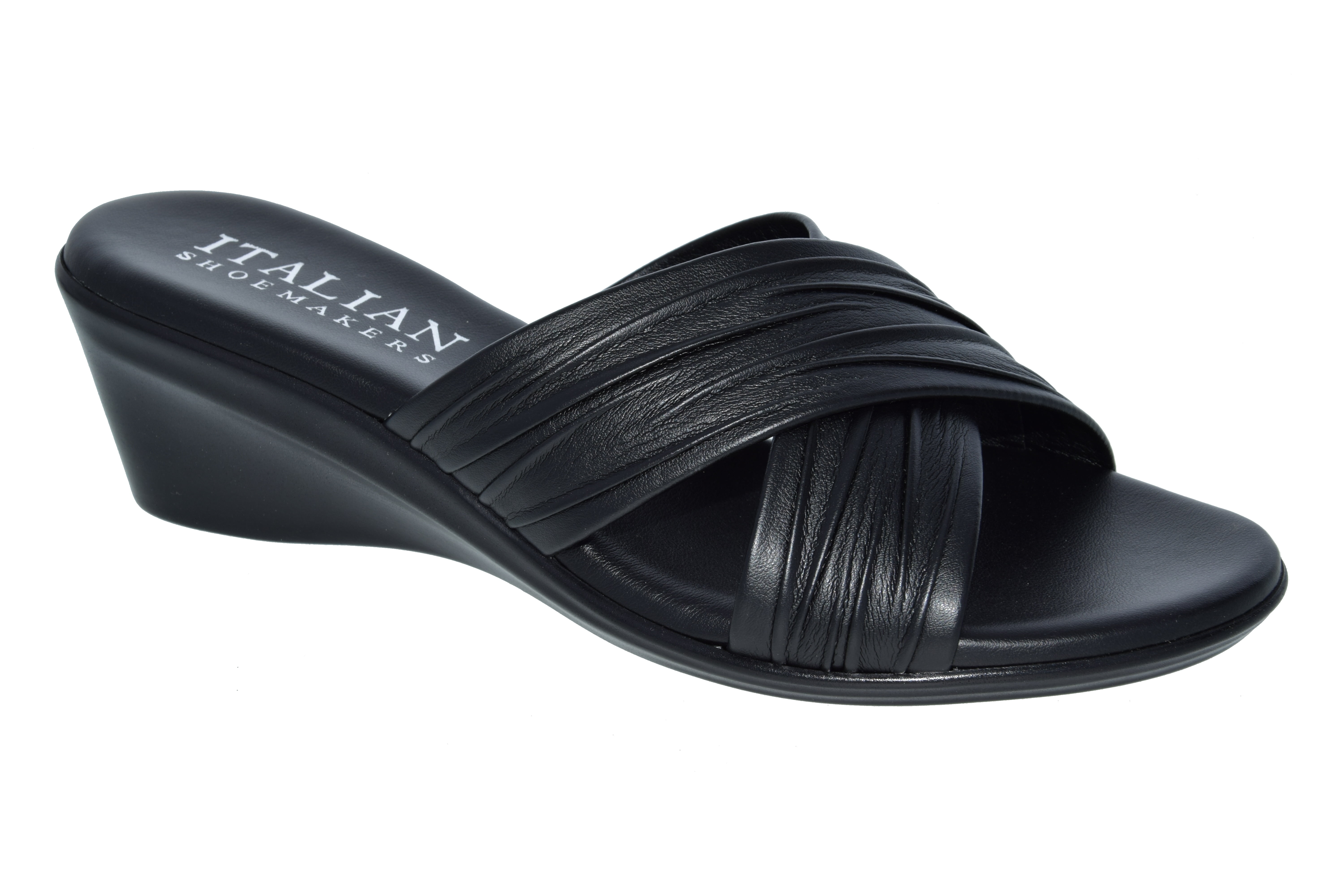 Women Damiani's By Italian Slip on Comfort Wedge Sandal Double Strap Shoes 