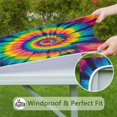 thumbnail image 6 of Colorful Rainbow Tie Dye Spiral Pattern Square Fitted Tablecloth with Elastic Edge,Square Table Cover,Washable Elastic Table Cover for Home Kitchen Party Decor 34"x34", 6 of 6
