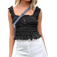 thumbnail image 2 of Coduop Women Summer Sleeveless Camisole Square Neck Tie-up Pleated Ruffled Slim Fit Crop Tops, 2 of 8