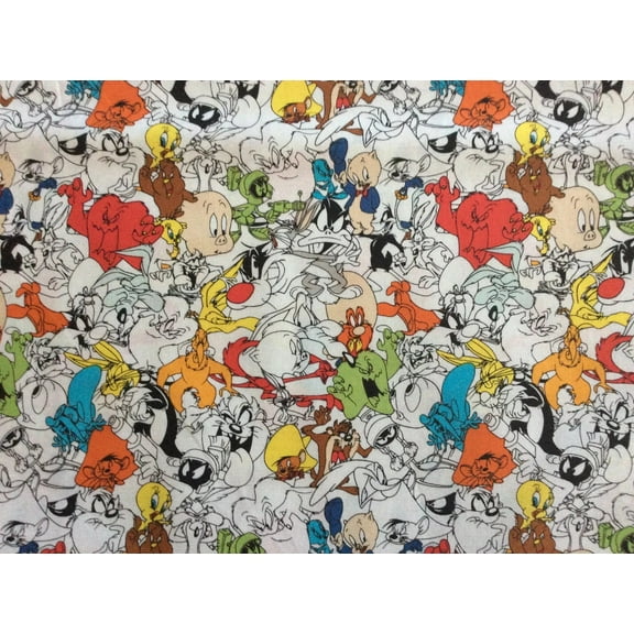 Cotton Looney Tunes Packed Cartoons Characters Camelot Fabrics White Cotton Fabric Print by the Yard (23600102JAS)