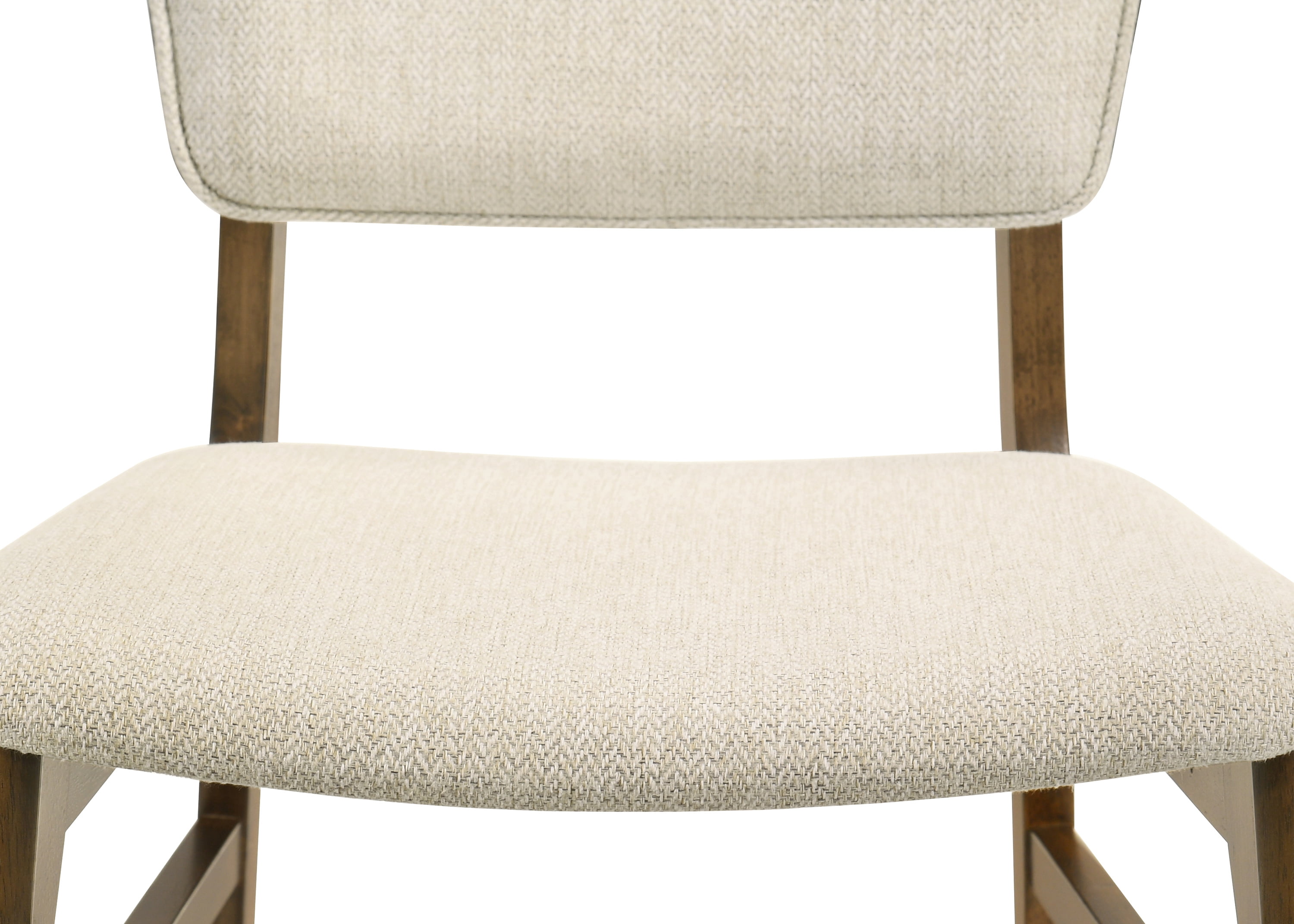 2pc Mid-century Modern Upholstered Chairs Brown Finish Beige Fabric Upholstery Wooden Dining Room Furniture