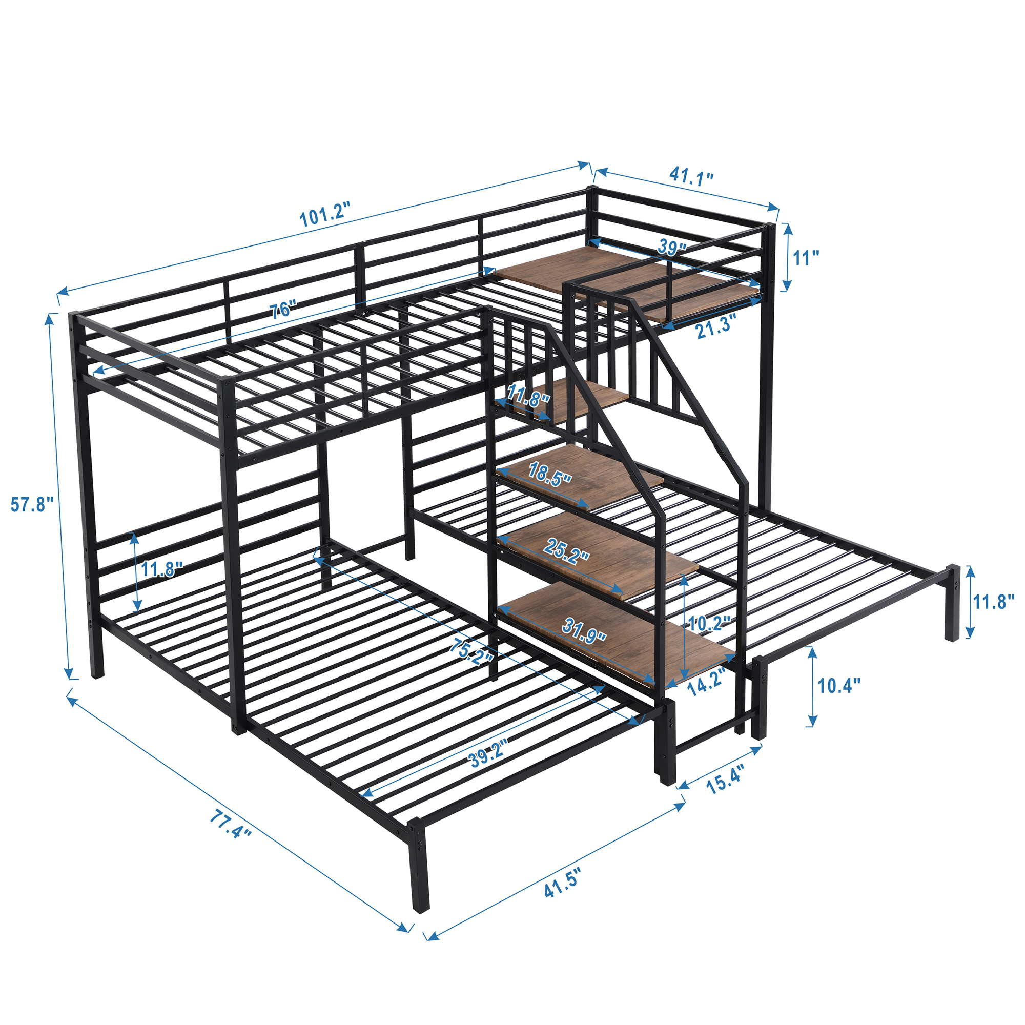 Twin over Twin & Twin Metal Bunk Bed,Triple Bunk Bed 3 Beds Bunk Bed with Storage Shelves Staircase,Black
